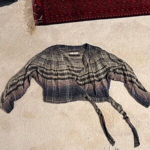 Free People Plaid Wrap Top - Black and Gray